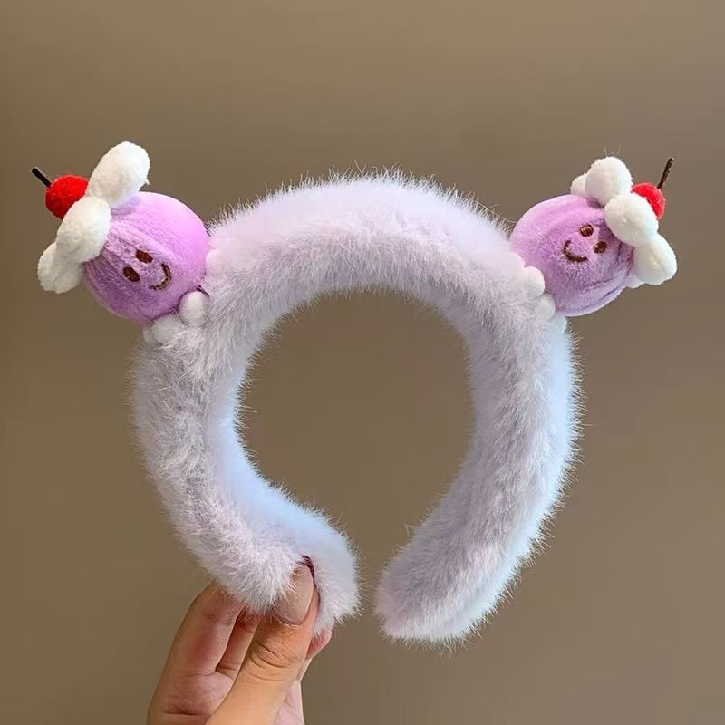Torta di crema di ciliegie carina in peluche per donne cartone animato corona alta lavaggio viso trucco fermaglio accessorio per capelli fascia autunno inverno_voghion.com