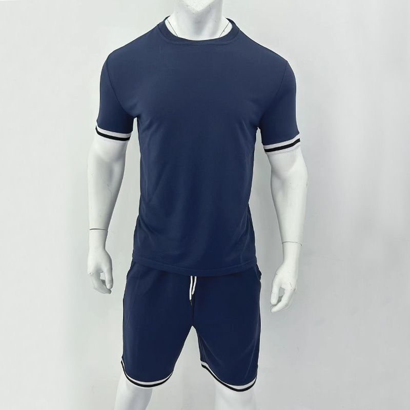 Herrenbekleidung Sommer Lockerer Anzug Kurzarm Shorts Sport Freizeit Rundhals Zweiteiliger Anzug_voghion.com