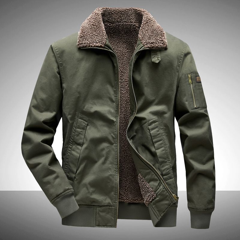 2025 Herren Herbst Winter mit dickem Plüschkragen, lässige Baumwolle für mittleres und älteres Alter, lockere Arbeitsjacke in Übergröße_voghion.com