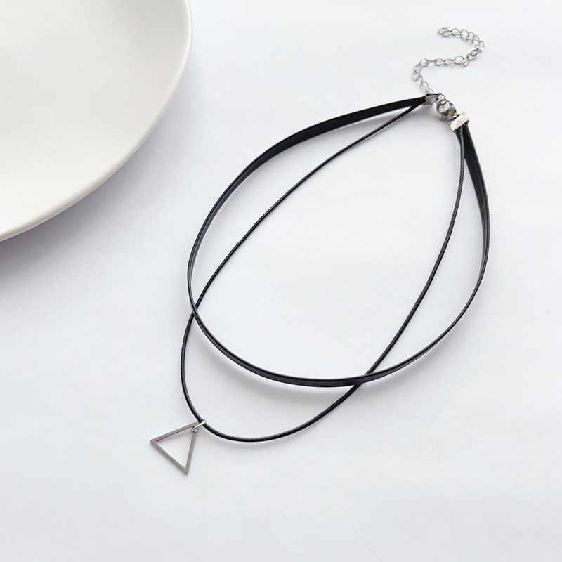 Ready Stock Fashion classic all-in-one vintage stainless steel triangle double layered with choker necklaces for women_voghion.com