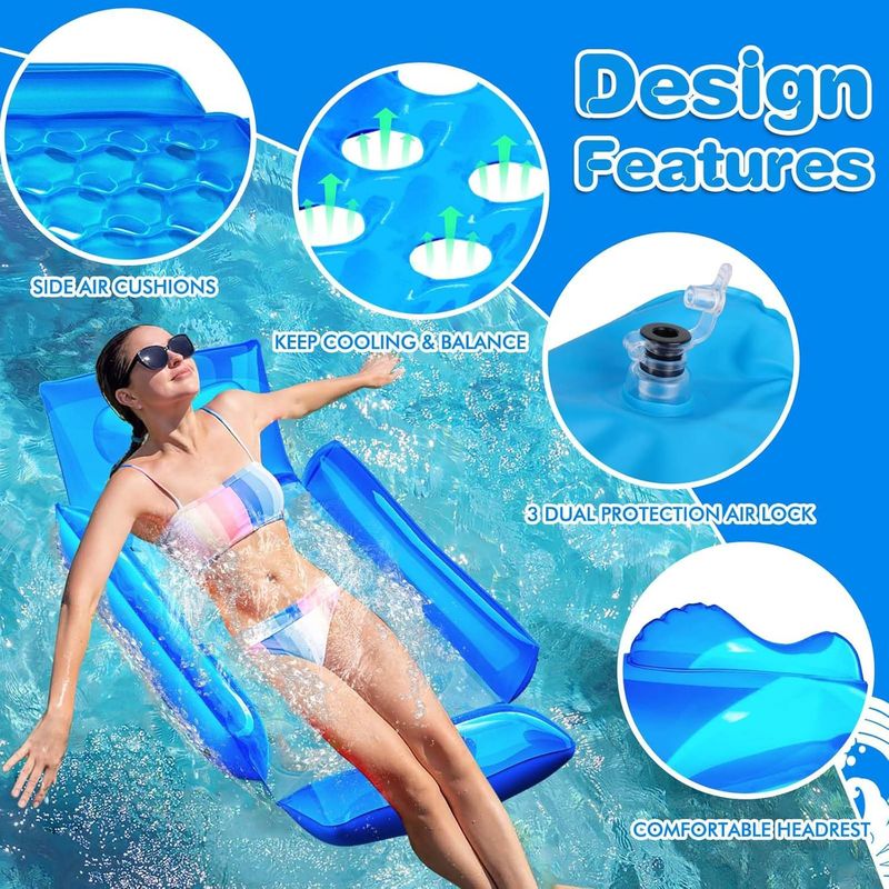 Inflatable Swimming Pool Water Lounge Chair Floating Row With Side Pads Adult Anti Dumping Floating Lounge Chair Floating Bed_voghion.com