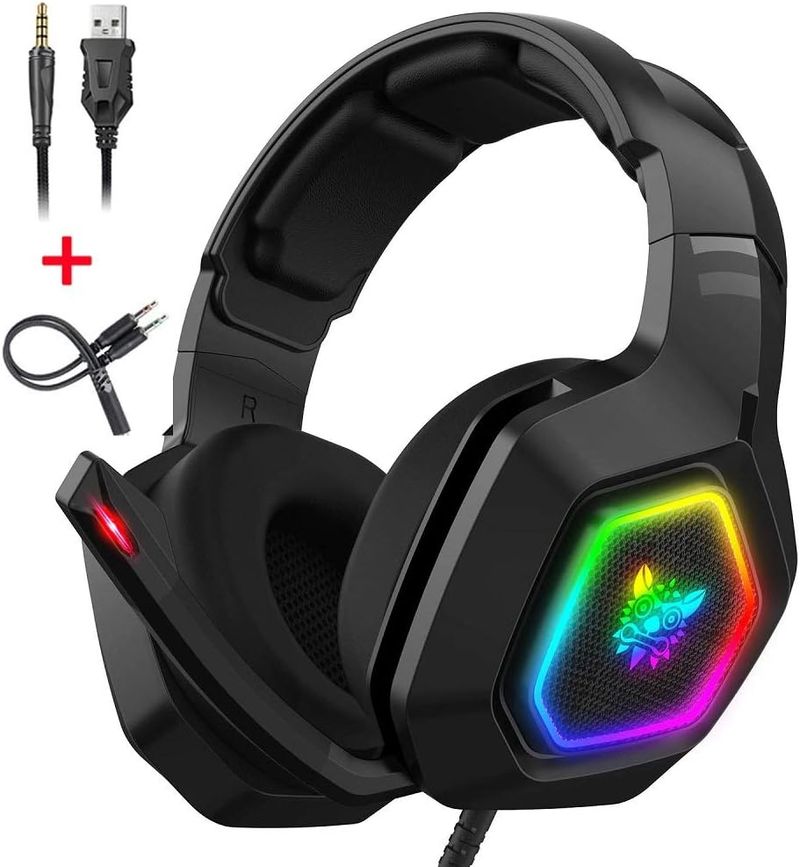 Gaming Headset With Microphone, For PS4 PS5 Xbox One PC With RGB Lights, With Noise Reduction 7.1 Surround Sound Over-Ear And Wired 3.5mm Jack_voghion.com