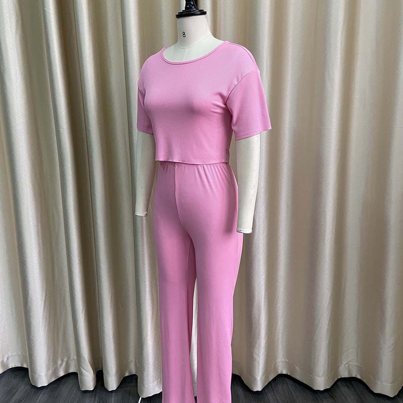 Women's short-sleeved pit strip solid color casual fashion large size_voghion.com