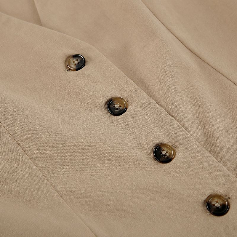 Gilet casual da pendolare da donna, pantaloncini senza maniche con scollo a V color kaki per donna_voghion.com