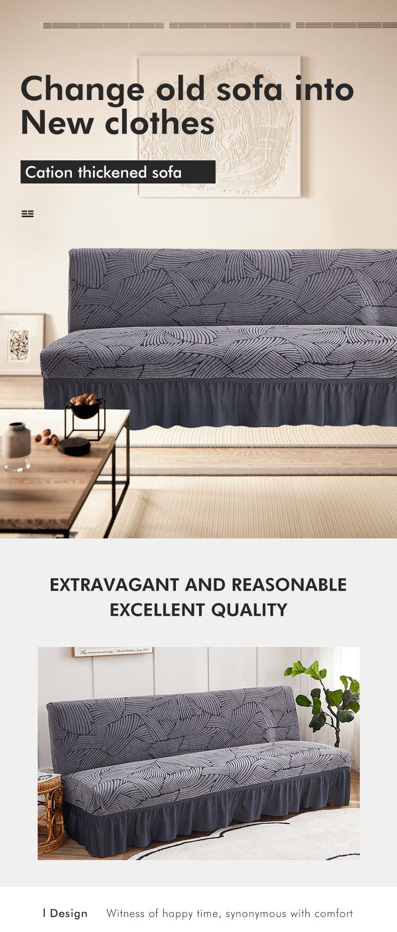 Elegante copridivano con gonna e orlo svasato - Copridivano invernale in poliestere per divani senza braccioli (diversi colori e misure)_voghion.com