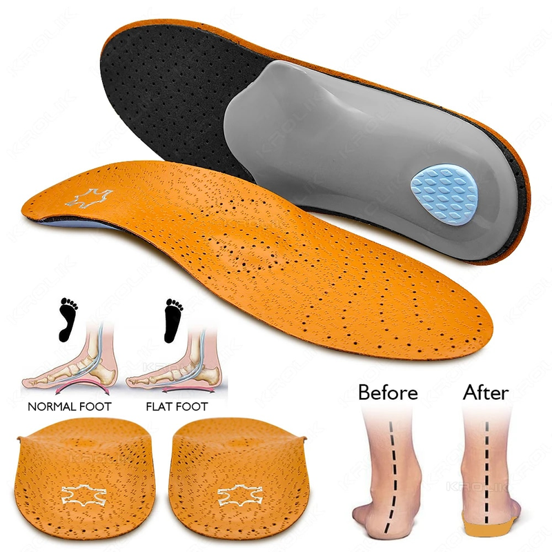 Orthopädische Einlegesohle aus Leder, orthopädische Fußgewölbeunterstützung, Spann, flache Schuhe, Latex, antibakterielles Aktivkohle-Pad, Fußpflege, Unisex_voghion.com