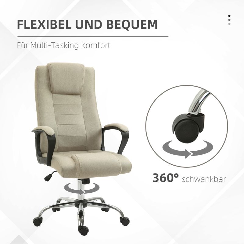 Bürostuhl In Leinenoptik, Höhenverstellbar, Wippfunktion, Beige_voghion.com