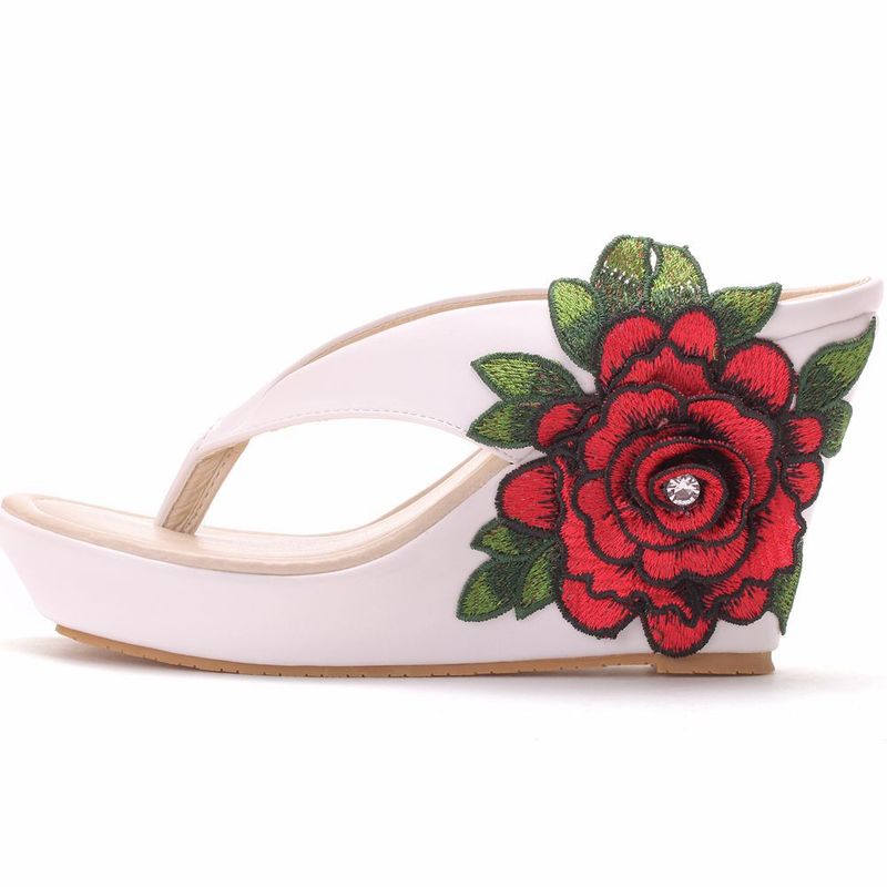 Damskor Vattentäta Kilsandaler Strandflip-flops Platå Tjocka Sulor Broderade Tofflor Sandaler_voghion.com