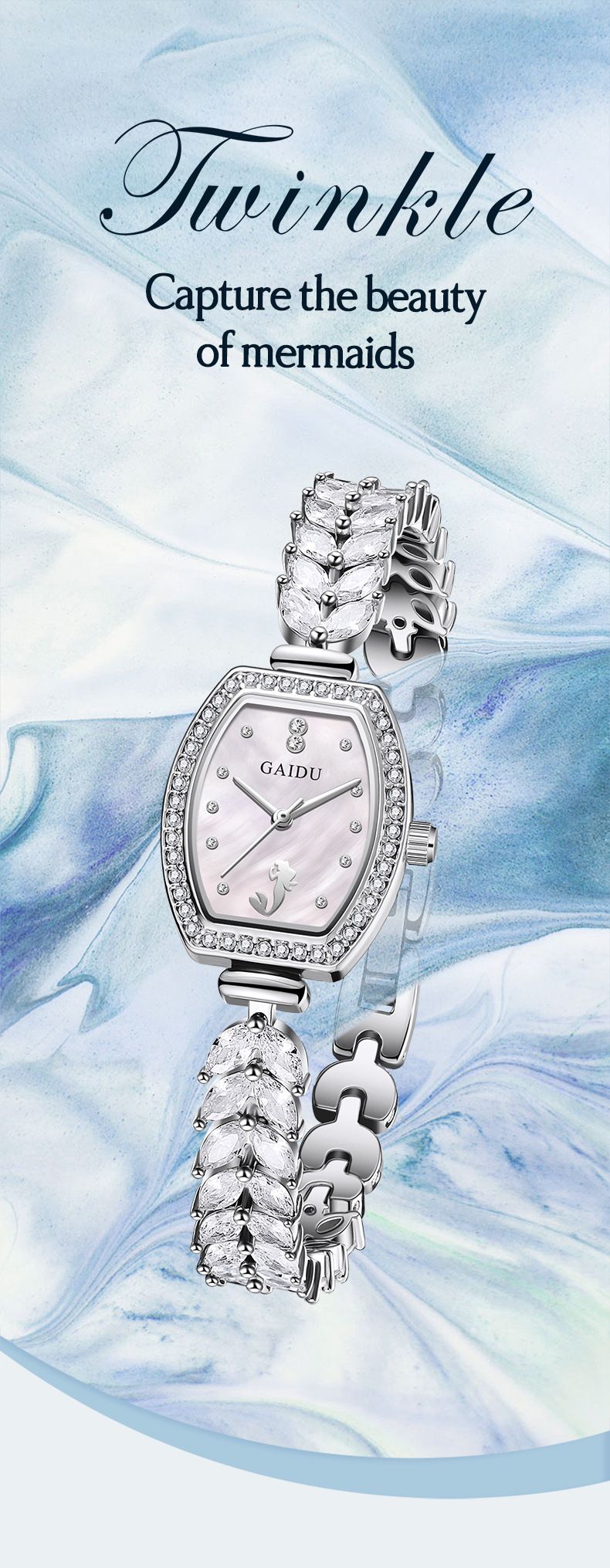 Elegante orologio da donna ispirato alle sirene con dettagli interamente in diamanti, orologio da polso al quarzo impermeabile a forma di barile, orologio con bracciale elegante e delicato_voghion.com