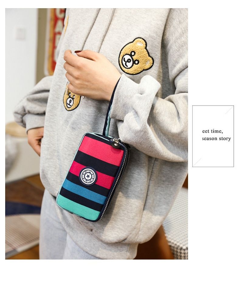 Ny vasket denim dametaske med tre lag lynlås, vandtæt møntpung, makeuptaske, mobiltelefontaske, håndholdt, bærbar taske, lille, firkantet taske_voghion.com