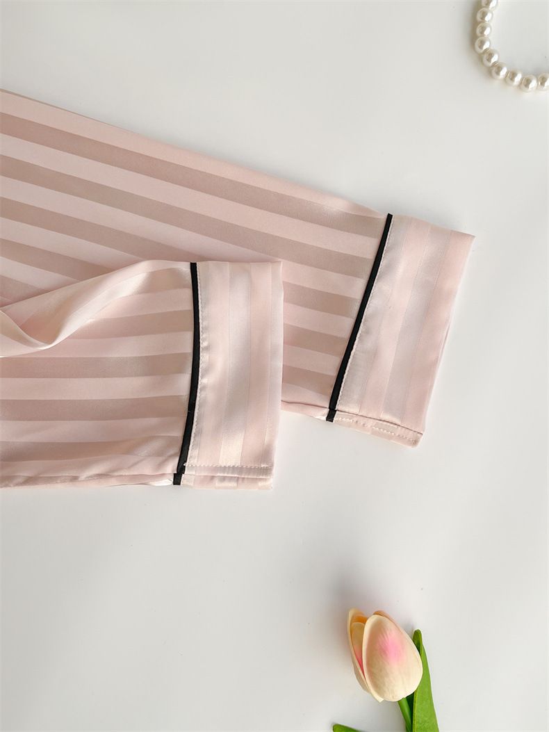 Women's Summer V-Neck Ice Silk Pajama Set – Long Sleeve & Pants, Soft & Breathable Loungewear (M-XL)_voghion.com