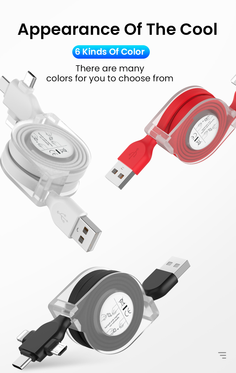 3 2M In 1 USB Charge Cable for iPhone 13 12 11 XS XR Micro USB Type C Cable Retractable Portable Mini Powerbak           2_voghion.com