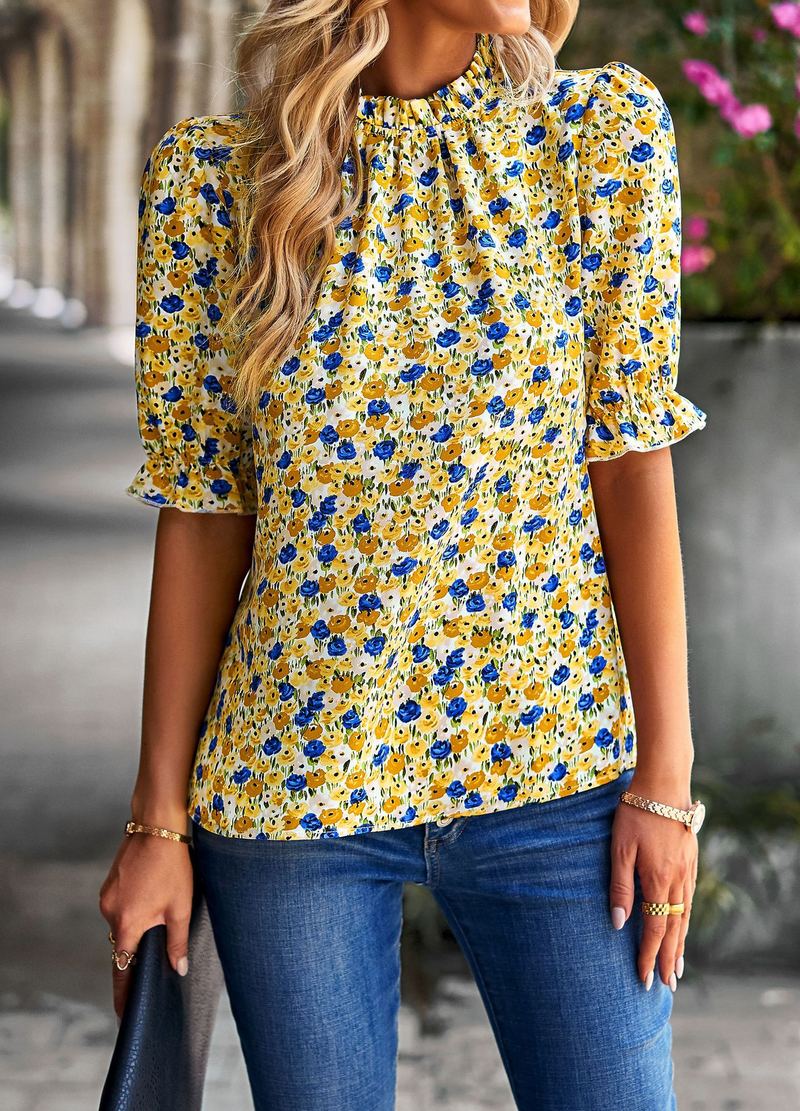 Camicia da donna con fiori frammentati stile tempo libero_voghion.com