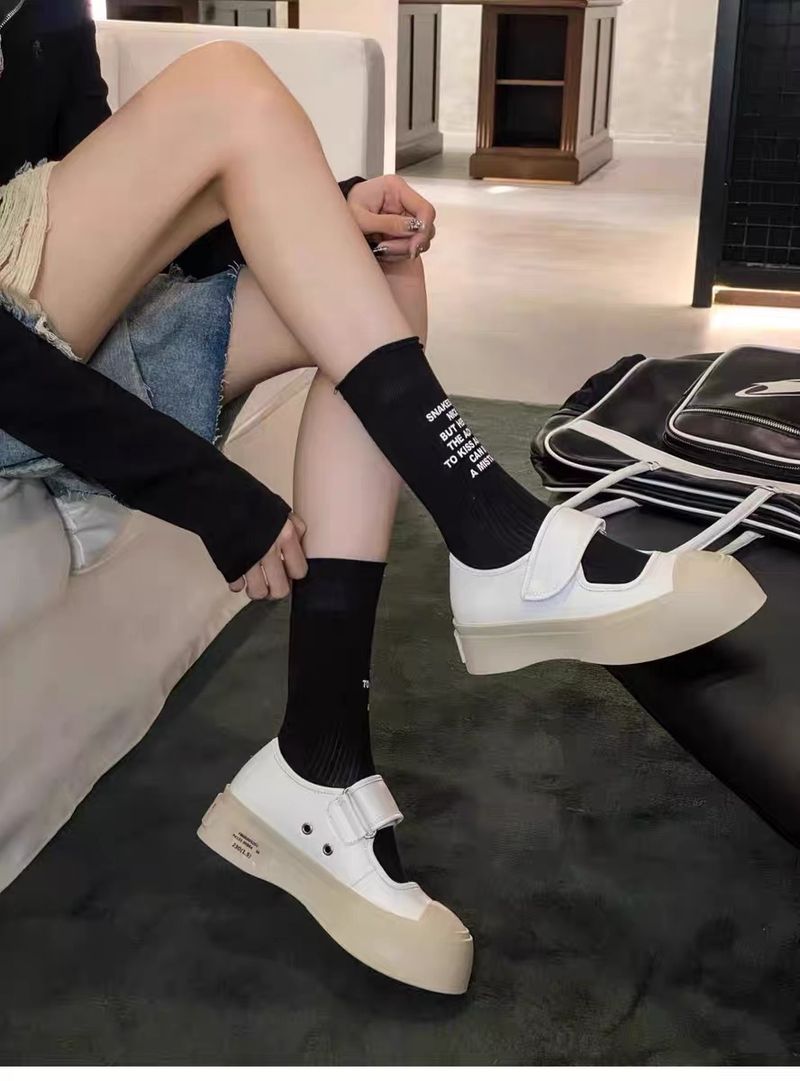 High Version 3D Logo Zhao Lusi Same Style Magic Tape Big Head Shoes 2025 Summer New Genuine Leather Round Toe Thick_voghion.com