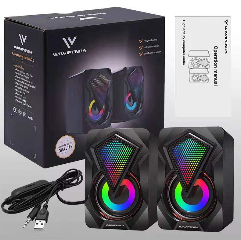 Stereo Sound Surround Loudspeaker With RGB Light For Desktop Laptop PC Computer Speakers USB Powered Subwoofer_voghion.com