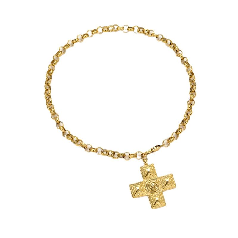 Collier INS polyvalent haut de gamme en acier inoxydable, métal titane, texture spirale et croix. Bijou_voghion.com