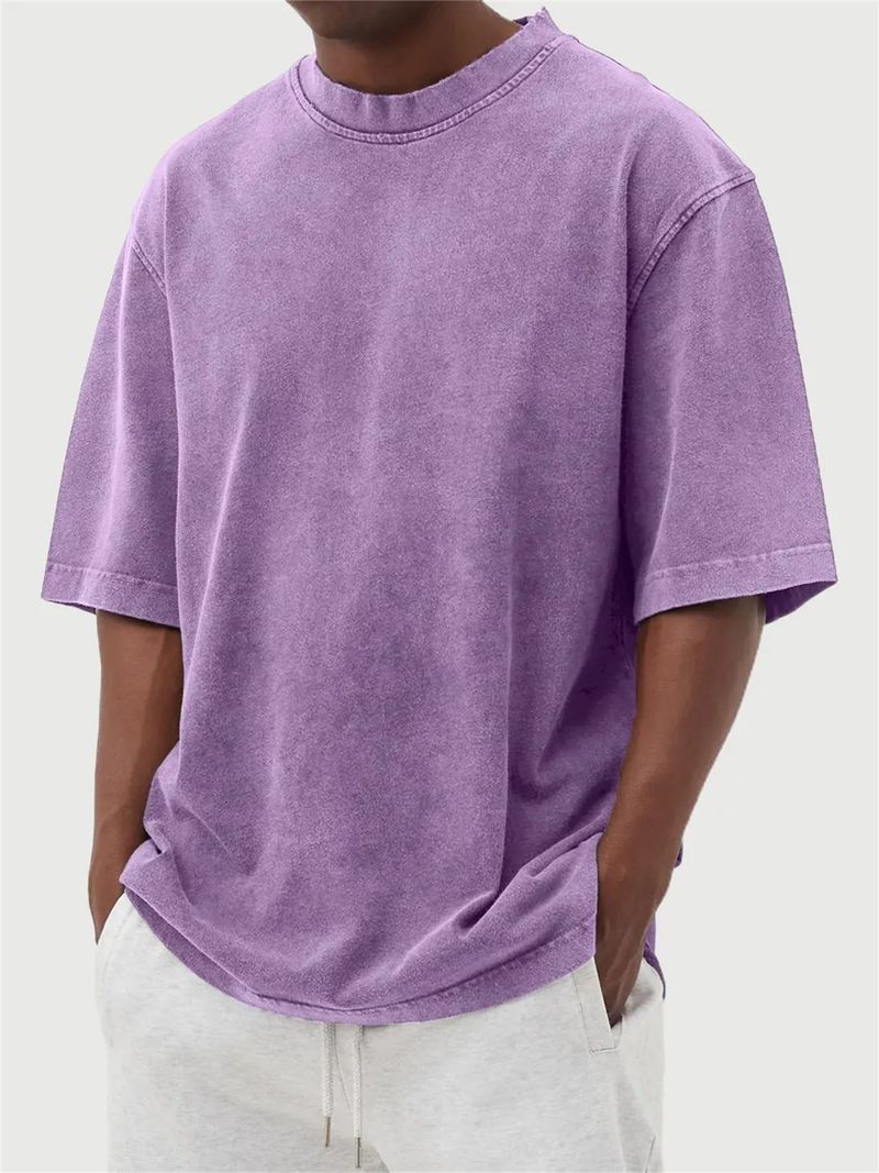Gewaschenes Vintage-T-Shirt mit Rundhalsausschnitt für Herren – Übergroßes, locker sitzendes, kurzärmliges T-Shirt im Used-Look_voghion.com