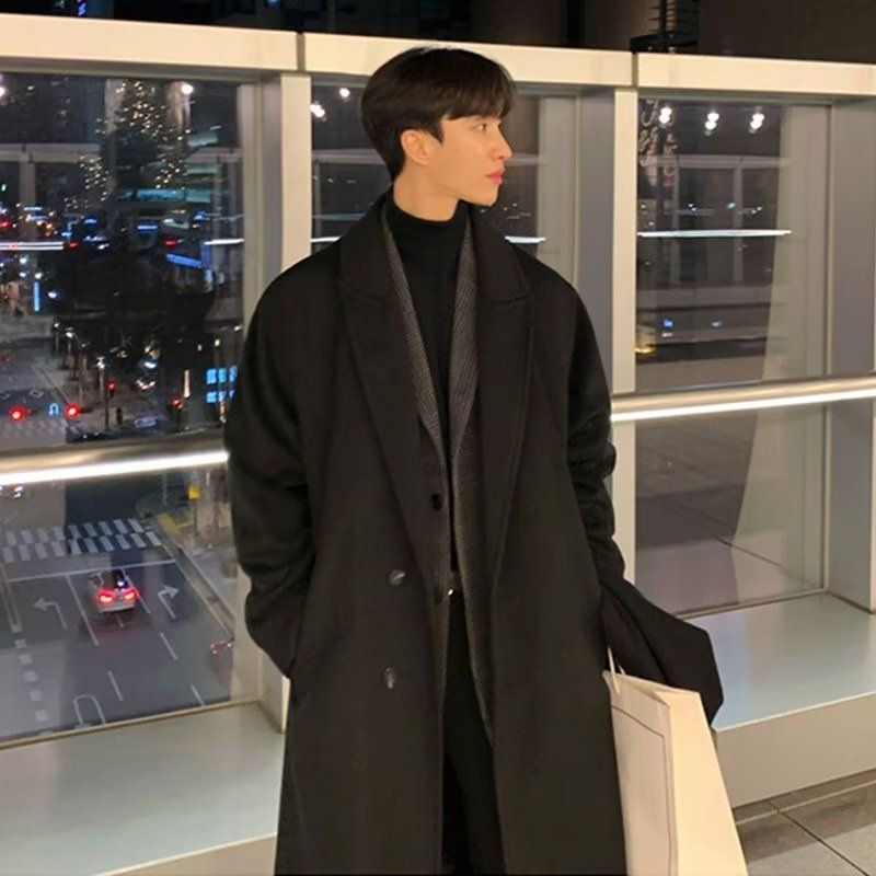 Men’s Double-Layer Wool Overcoat – Korean Style Long Trench Coat With Premium Feel_voghion.com