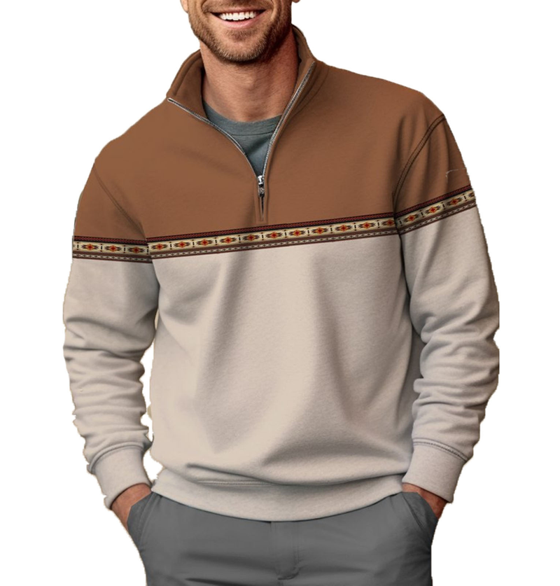 Felpa con mezza zip da uomo Felpa con mezza zip stampata in 3D in stile etnico Felpa da uomo_voghion.com