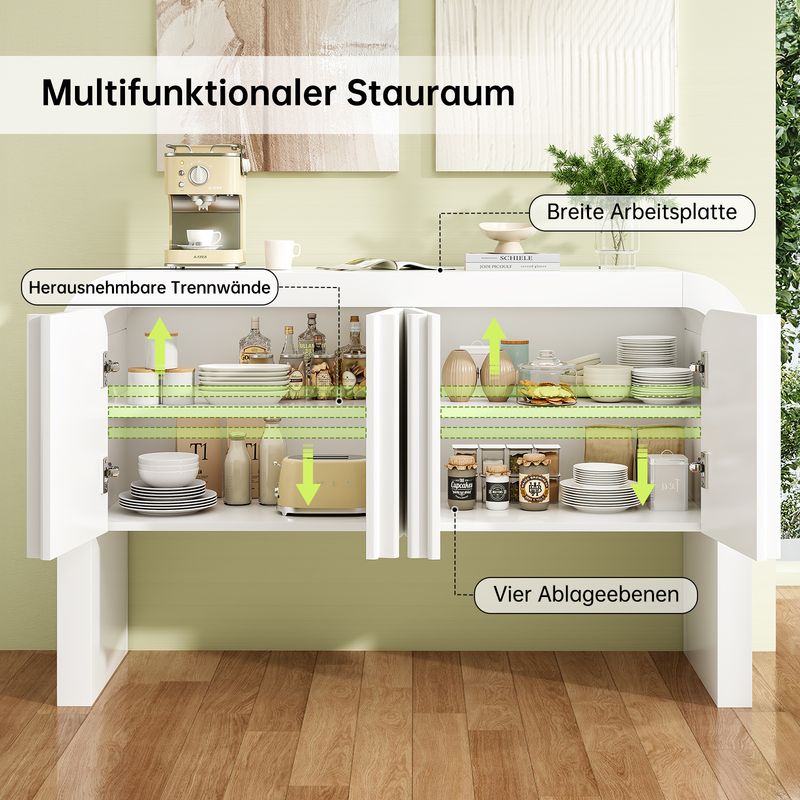 Credenza Weiß Mit Abgerundeter Ecke, Magnetischen Türen, Kippsicherung_voghion.com