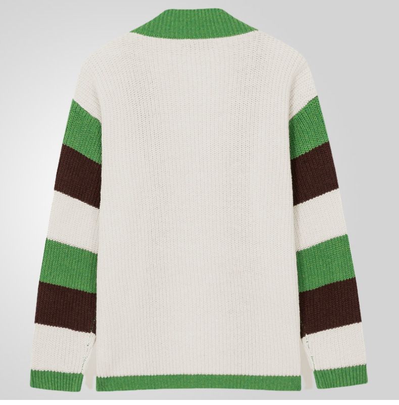 Cardigan tricoté pour homme - Pull oversize à blocs de couleurs, col en V en maille torsadée épaisse, manteau ouvert sur le devant pour un style streetwear décontracté._voghion.com