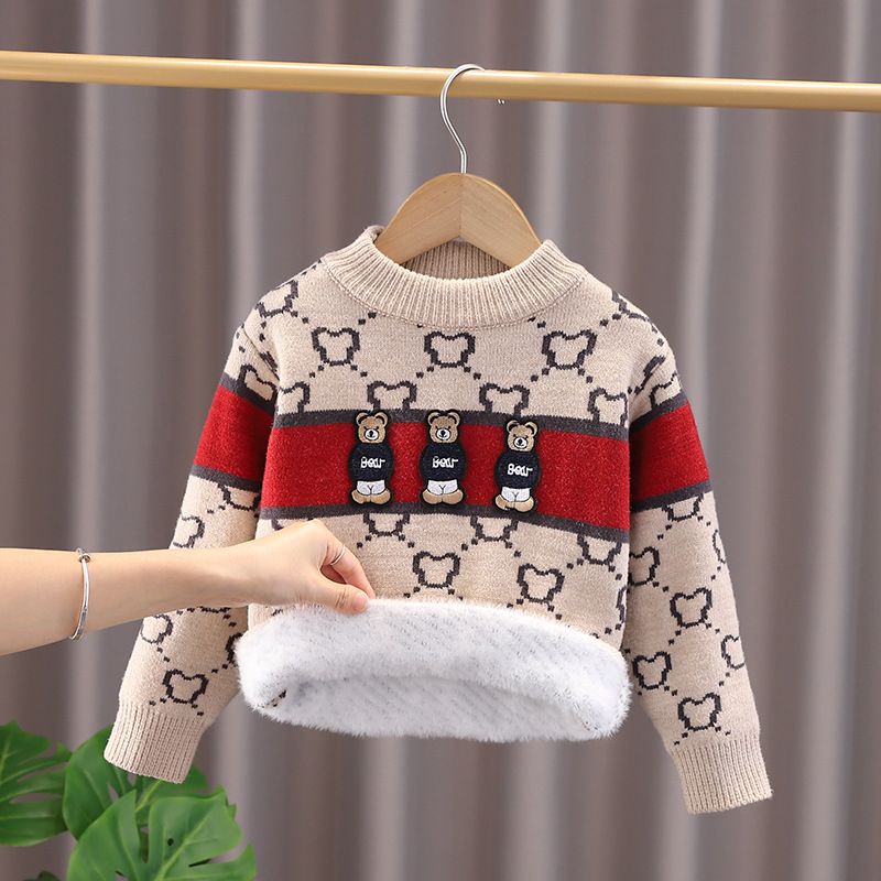 Ropa para niños 2024 nuevo suéter polar todo en uno para niños con felpa y suéter de oso engrosado ropa abrigada_voghion.com
