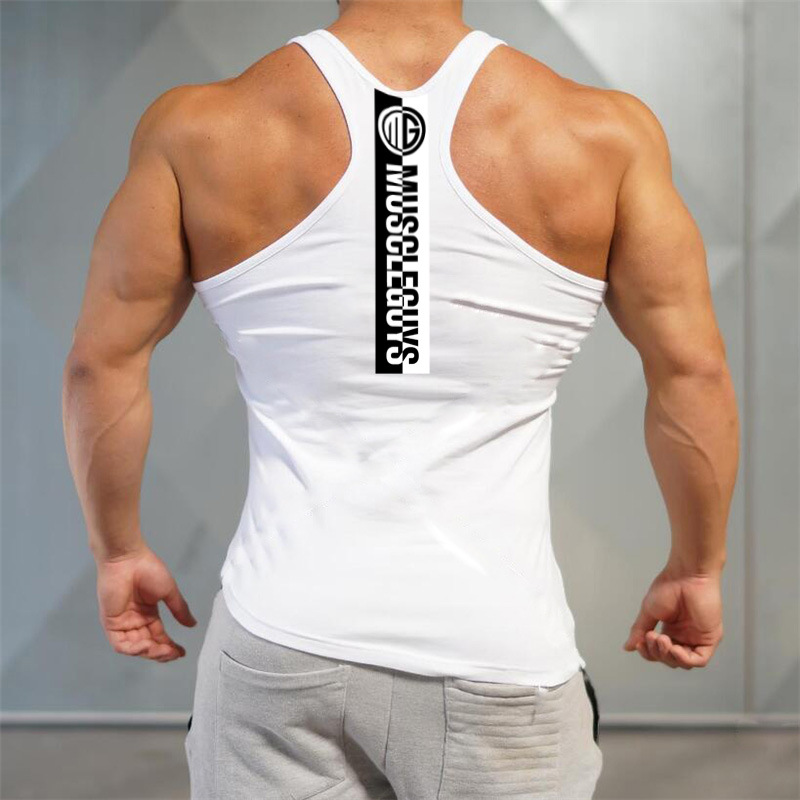 Muscular Men's Sports Running Pure Cotton Sweat-absorbing Irregular Hem Racerback Printed U-Neck Tank Top_voghion.com