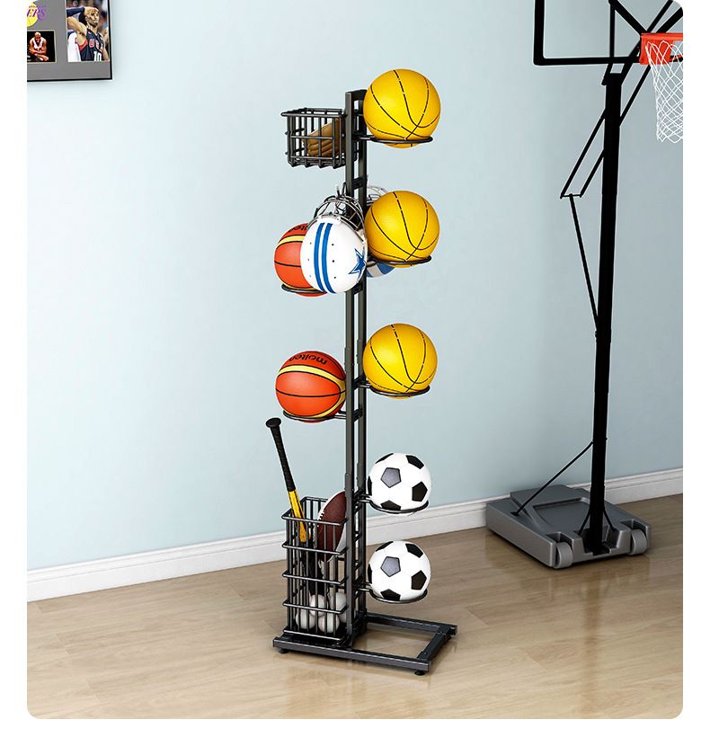 Espositore da basket per bambini per uso domestico, espositore da calcio, cestello portaoggetti da pavimento multistrato, portaoggetti per racchetta da badminton_voghion.com