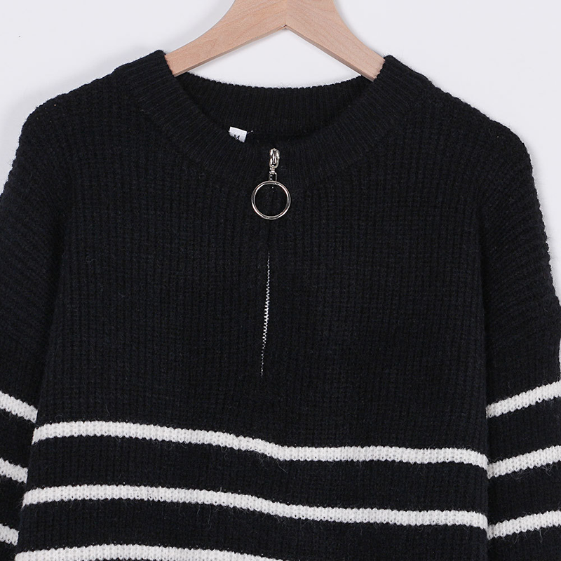 Abbigliamento da donna Maglione maglione pullover con cerniera da donna a maniche lunghe a righe color block a collo alto_voghion.com