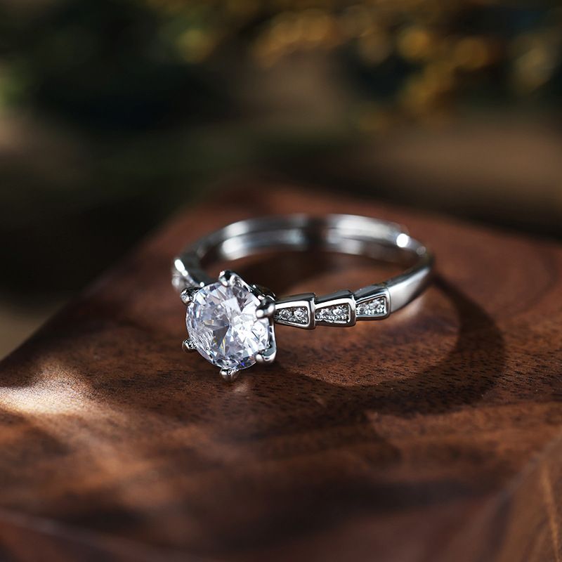 1 Carat Moissanite Bamboo Ring - Adjustable White Gold Plated Minimalist Design_voghion.com