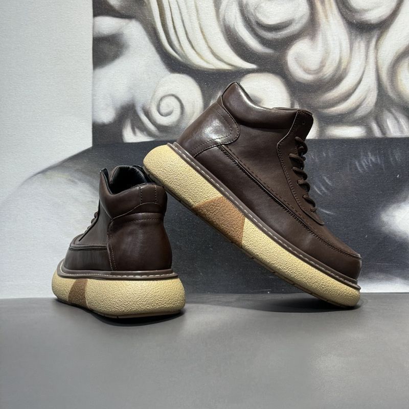 Men's shoes 2023 autumn and winter new high-top shoes thick sole lightweight comfortable Martin boots fashion all-match casual British leather shoes_voghion.com