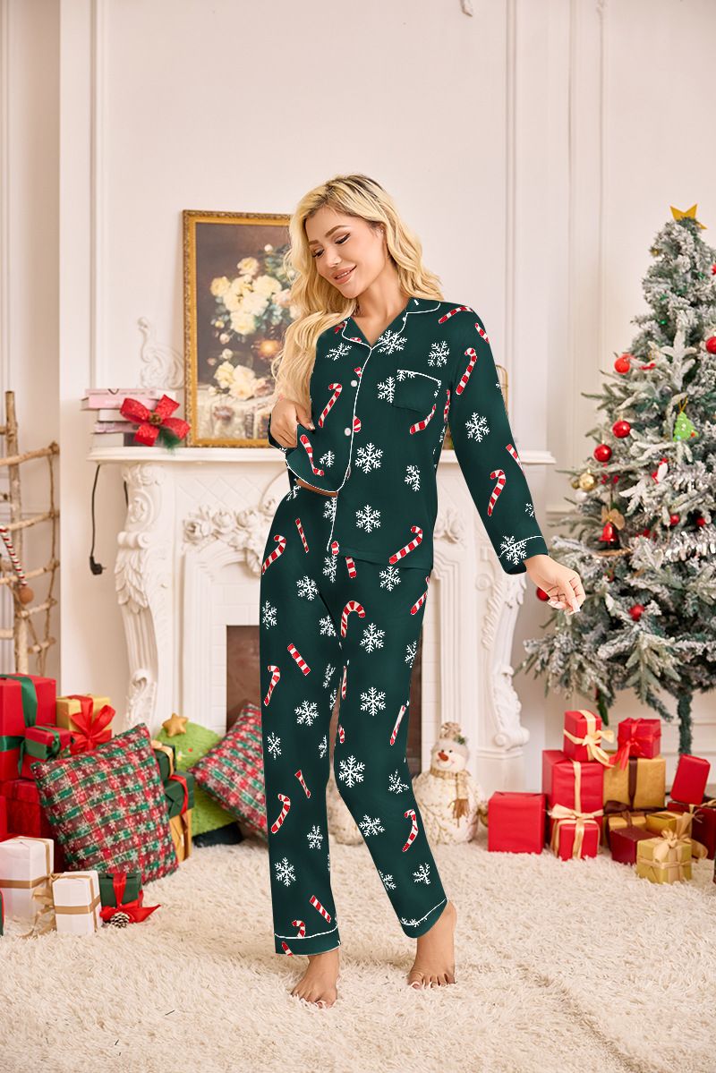 Women's Christmas Pajama Set - Holiday Plush Long Sleeve Open Front Cardigan & Pants Lounge Set With Lapel Collar - Cozy Xmas New Year Sleepwear Home_voghion.com