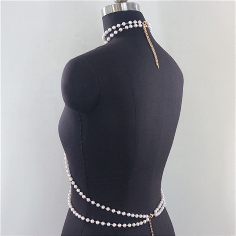 Mode prachtige meerlaagse golffranje ketting hanger hals parelketting top body ketting_voghion.com