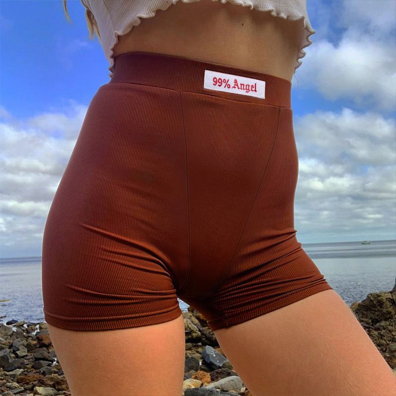 Pantaloncini da ciclista a vita alta con design a lettere multicolore da donna 2024_voghion.com