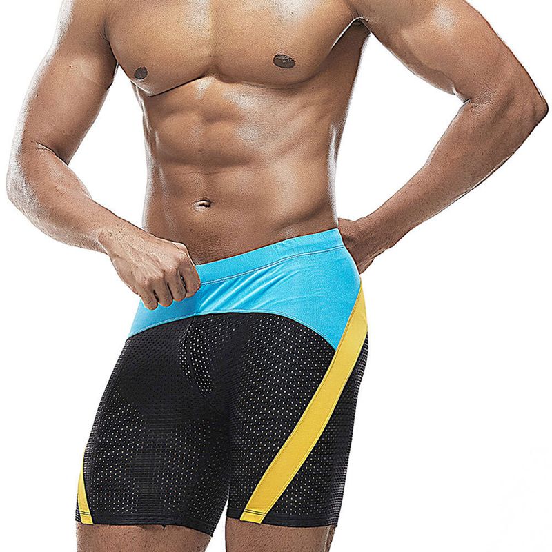 Maillot de bain mi-long UXH pour homme, coupe quatre-quarts, doublure intérieure triangulaire, maille nylon, résistant à l'eau, color-block professionnel_voghion.com