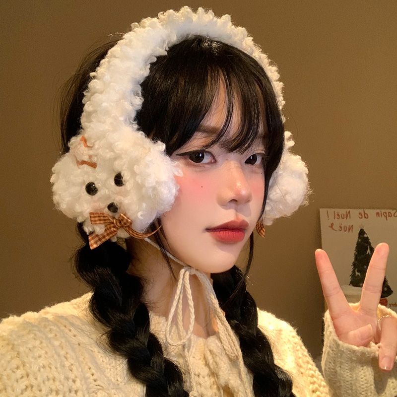 Cache-oreilles en peluche Bow Curl Puppy pour femme, protège-oreilles d'hiver chaud, résistant au froid et au gel_voghion.com