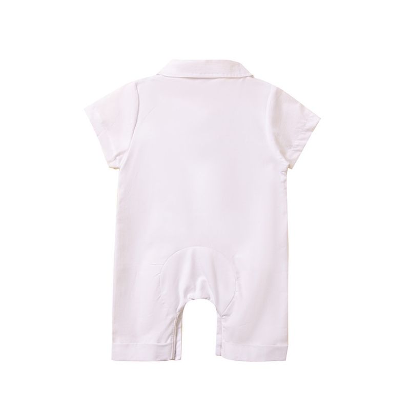 SAMGAMI BABY Ensemble trois pièces pour garçon, version coréenne, barboteuse à manches courtes, gilet et chapeau, blanc, nœud papillon, bretelles_voghion.com