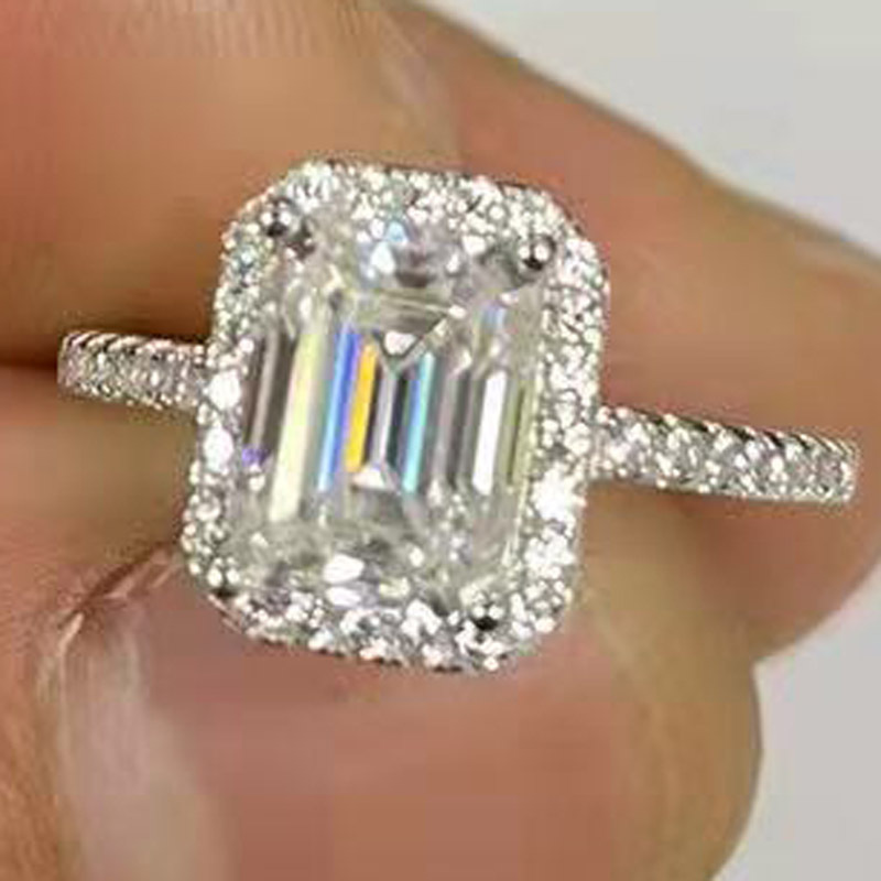 XDY Pure Silver For Women Sugar Cube Micro Paved Cubic Zirconia 1 2 Carat Four-Prong Shaped Moissanite Ring_voghion.com