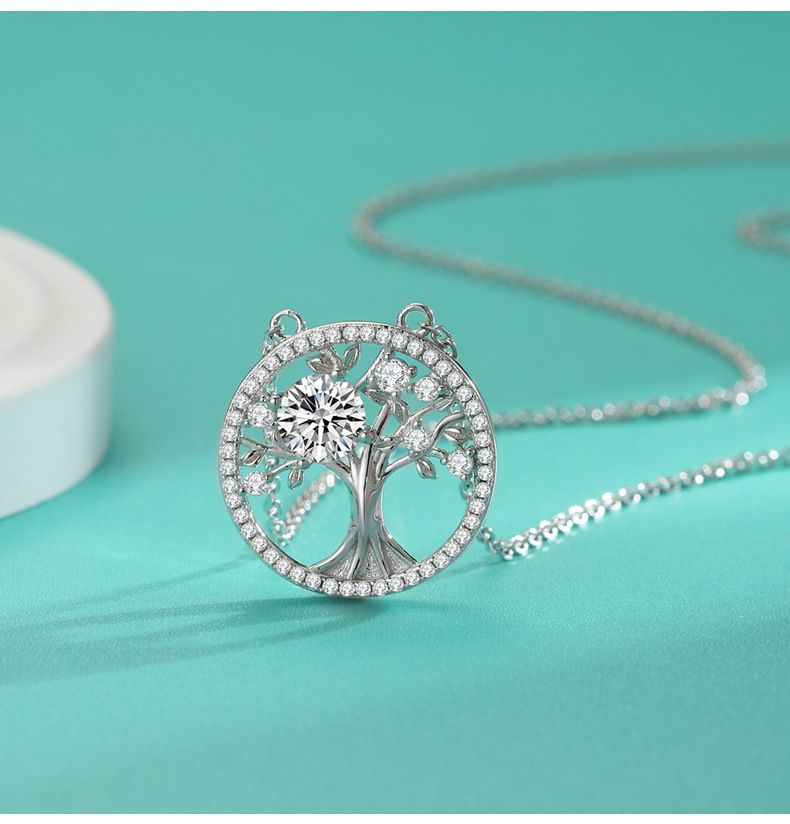 Collier créatif en argent sterling avec pendentif en moissanite et arbre de vie pour femme_voghion.com