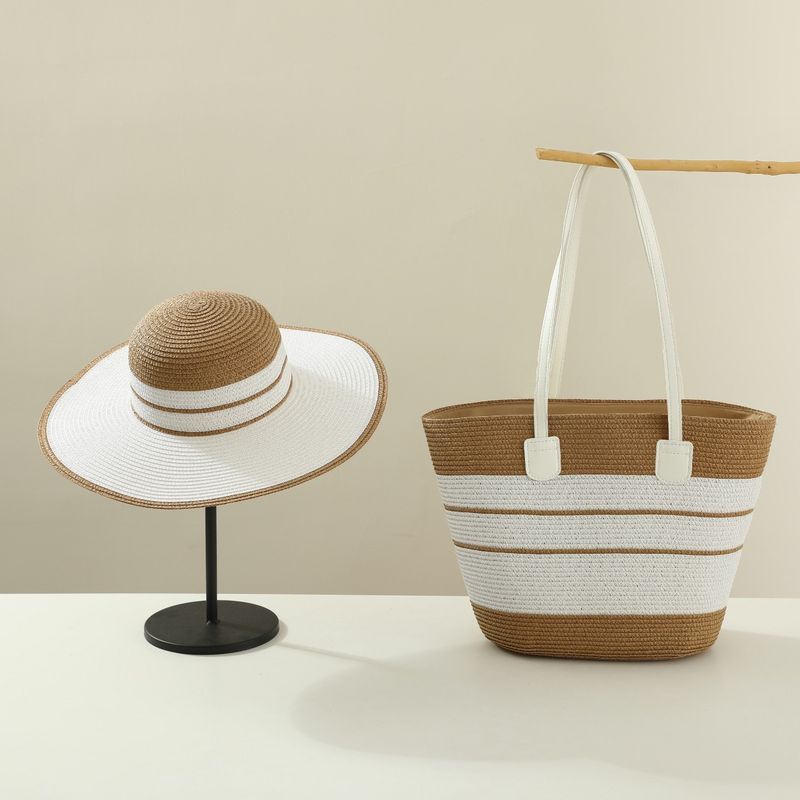 Damväskor Ny stråhatt väska Set Seaside Semester Fashionabla All Match Solskydd Solskydd Resor Stor kapacitet tygväska_voghion.com