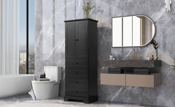 Storage Cabinet With 2 Doors And 4 Drawers For Bathroom, Office, Adjustable Shelf, MDF Board With Painted Finish_voghion.com