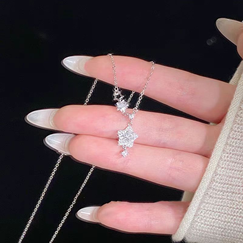 Colar de prata pura S Language Wish Ins Niche High-end Light Luxury Versátil Pentagonal Star Clavícula Corrente_voghion.com