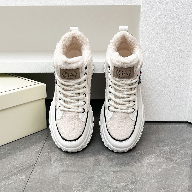 Scarpe invernali alte in agnello veet da donna in cotone felpato, scarpe da papà_voghion.com
