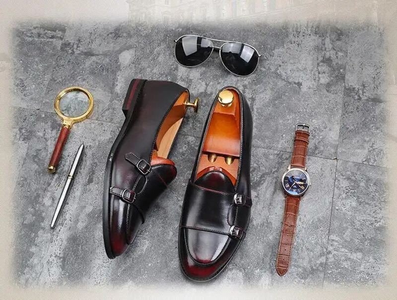 Herren Retro Patina Freizeit Lederschuhe Trendy Schnalle Party Hochzeit Schuh Herren Driving Flats Herren Mokassins Loafers EU_voghion.com