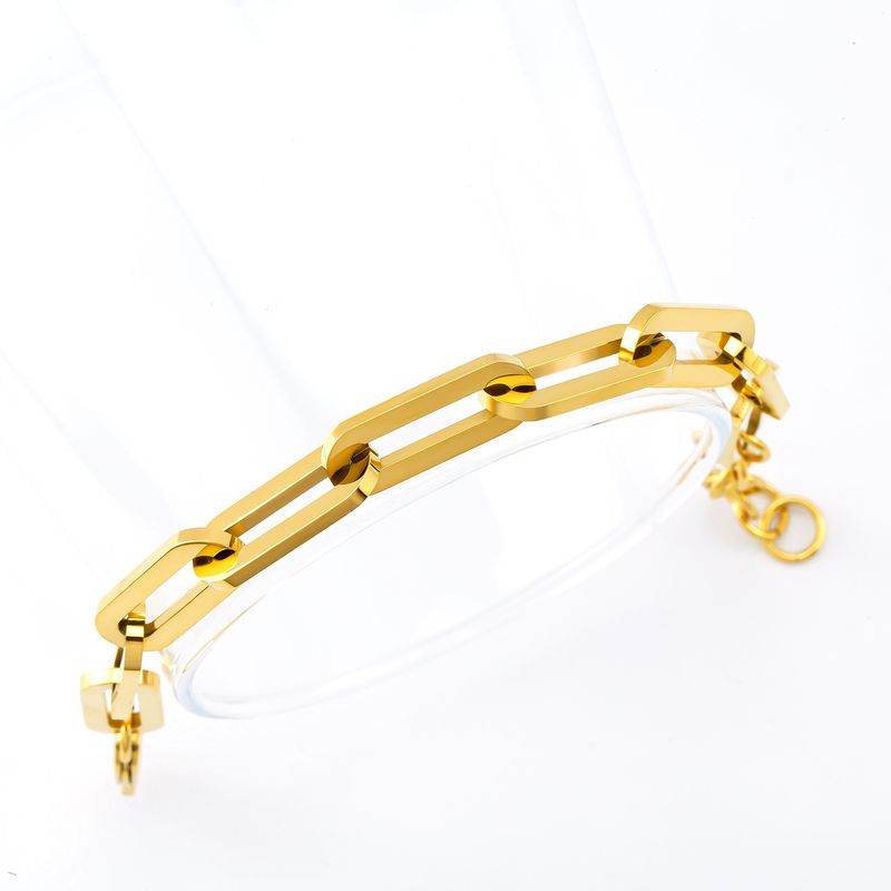 Bracciale minimalista alla moda in acciaio inossidabile placcato oro con graffetta, pesante catena geometrica, lucidato a specchio, stile hip-hop street_voghion.com