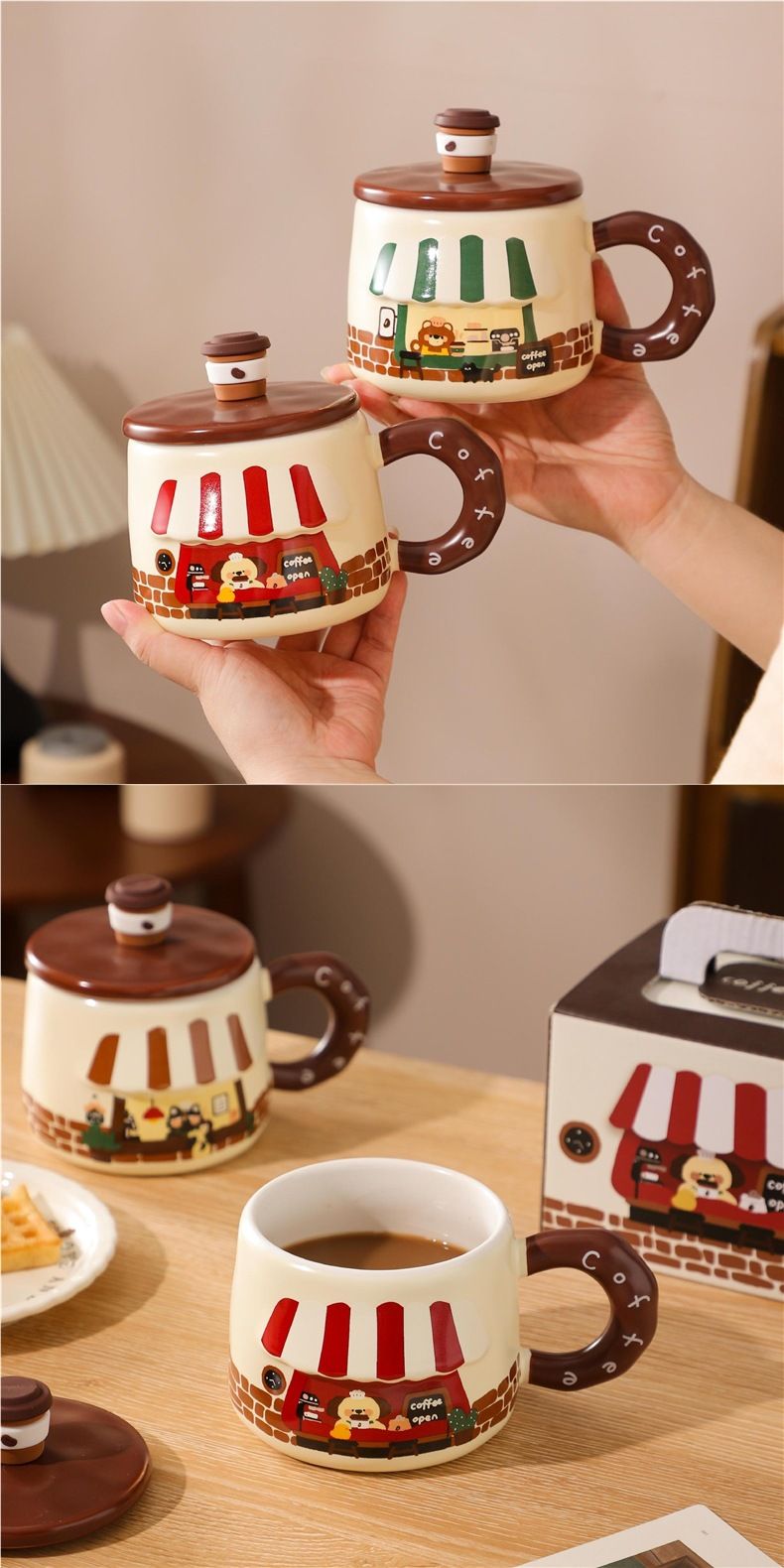 Creative Cartoon Ceramic With Lid High-Value Embossed Mug Student Gift Water Home Cute Breakfast Cup_voghion.com