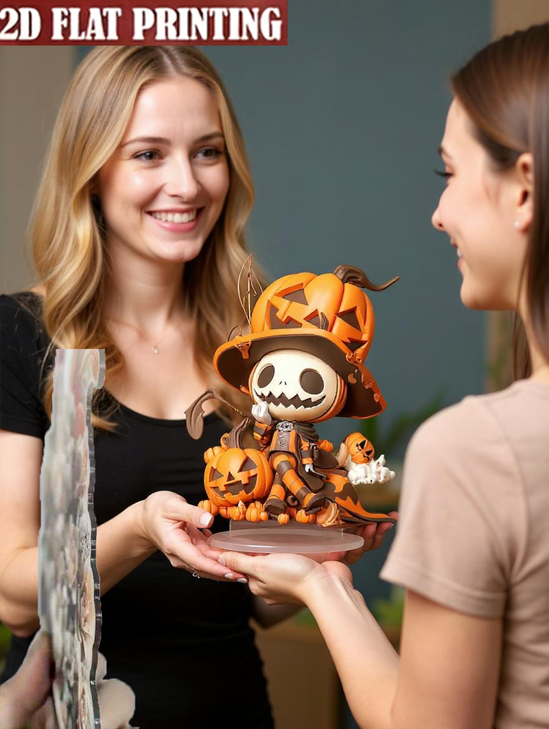 Halloween Pumpkin Skeleton Man 2D Flat Acrylic Figurine Home Office Cafe Room Studio Display Case Table Ornament Desktop Decor_voghion.com