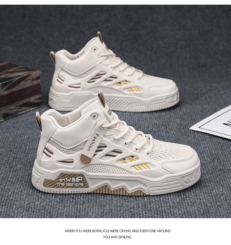 Zapatos Air Force One para hombre, zapatillas de deporte de caña alta de marca de moda popular, nuevo estilo de primavera, zapatos deportivos casuales transpirables de malla, zapatos blancos_voghion.com