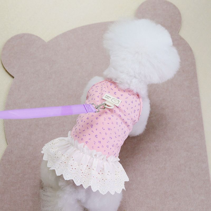 Floral Edge Fresh Style Strap Short Small Dog Summer Lightweight Cool Ribbed Skirt Pet Clothes_voghion.com