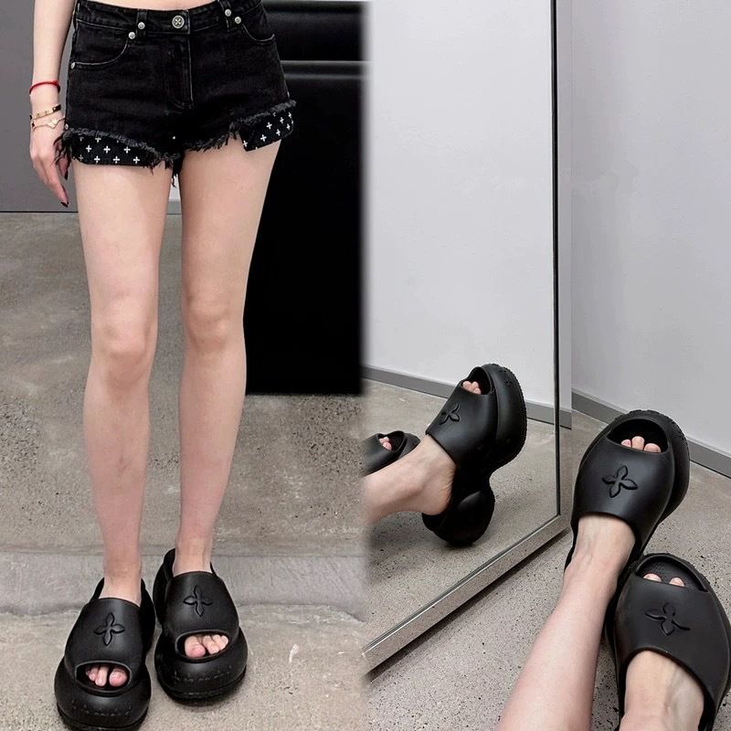 2025SMFK Ciabatte da esterno con suola spessa da 9,5 cm, con motivo a croce e fiore, per donna, sandali con plateau e altezza variabile, antiscivolo_voghion.com